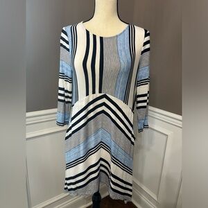 Chicos Tunic Top Asymmetric Hem Blue Striped W/ Pockets Womens Size 0 Small